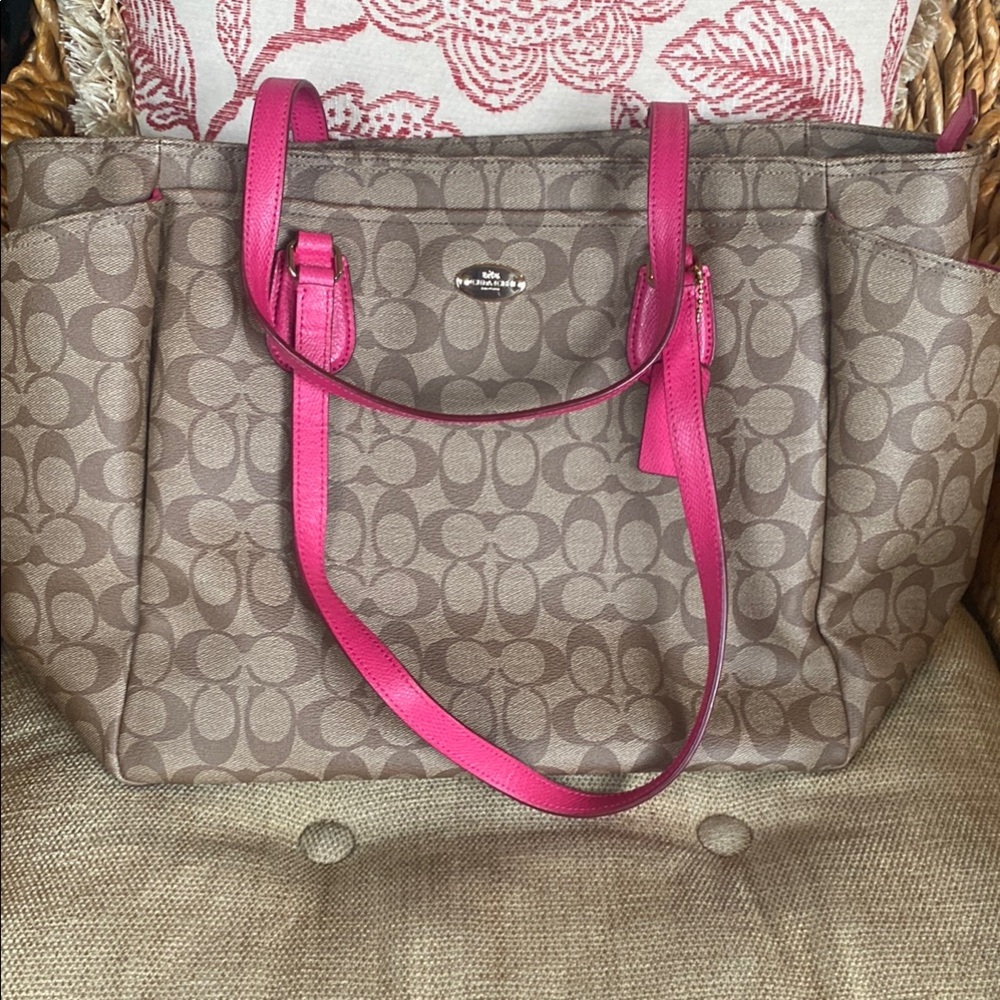 Coach Brown and Pink Tote Bag Signature Design